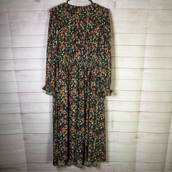 J.Crew Green V-Neck Smocked Long Sleeve Floral Dress Size Large - Picture 7 of 7